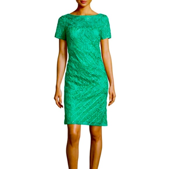🎉 HP 🎉 NEW Sue Wong Embroidered Emerald Green Lace Sheath Cocktail Dress - Picture 4 of 9